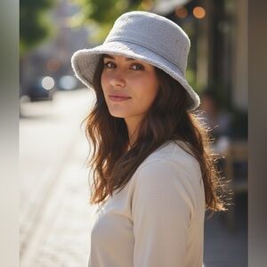 NWT Hat Attack Revolve Frayed Edge Bucket Hat Grey Polyester Flannel‎ One Size